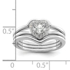 Sterling Silver Rhodium-Plated Cubic Zirconi Heart and Bands Three Ring Set