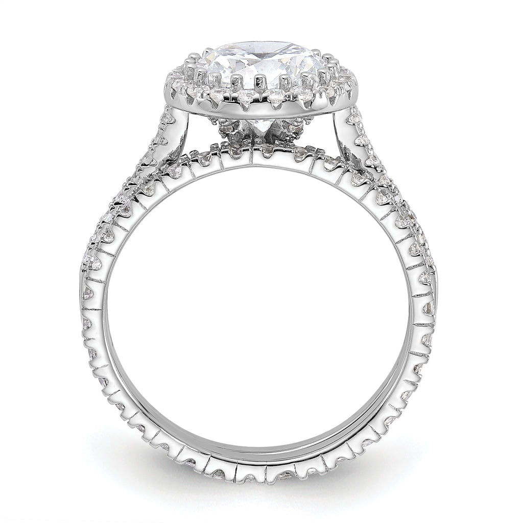 Sterling Silver Rhodium-plated-plt 11mm Cubic Zirconi Halo Engagement/Eternity Band 2 Ring Set