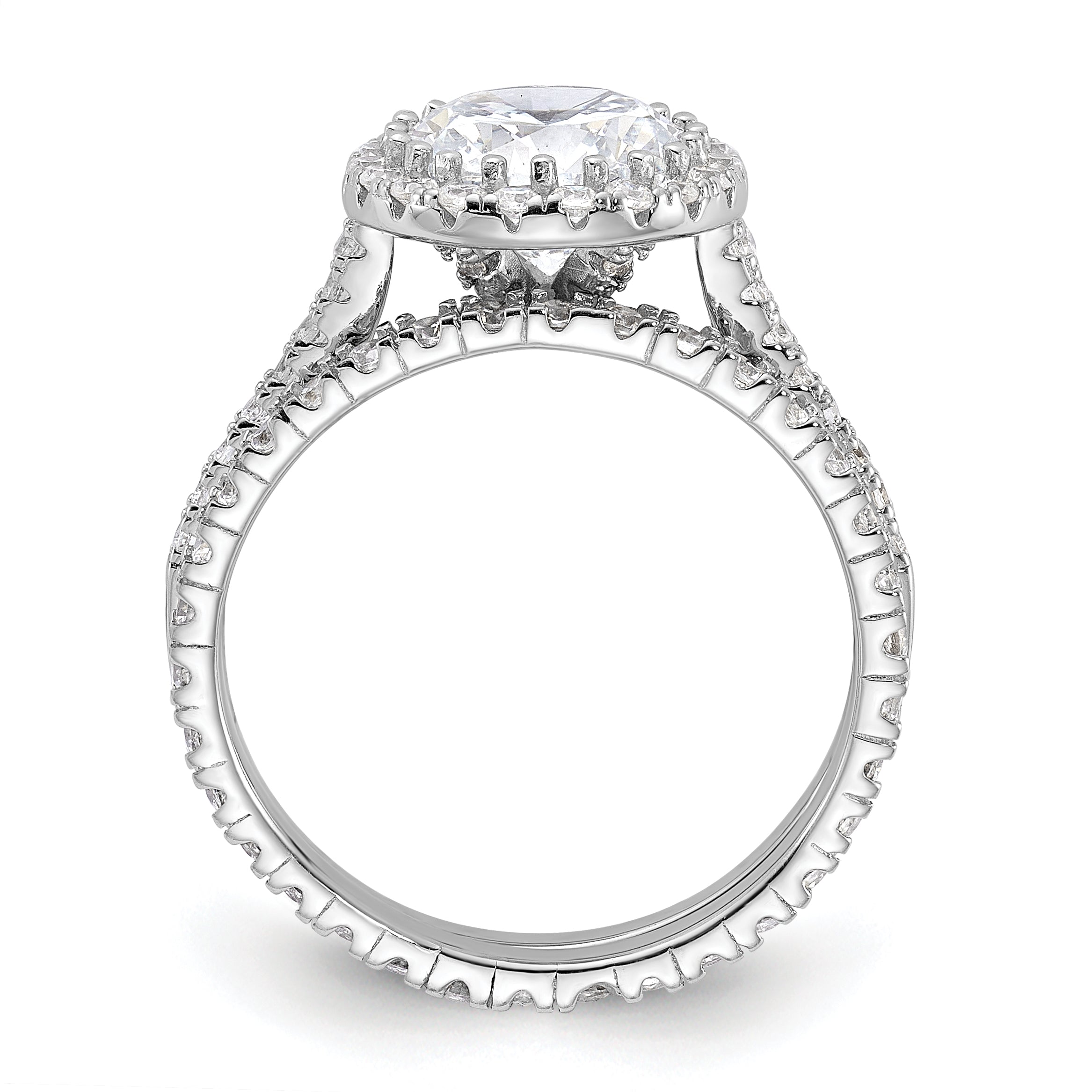 Sterling Silver Rhodium-plated-plt 11mm Cubic Zirconi Halo Engagement/Eternity Band 2 Ring Set