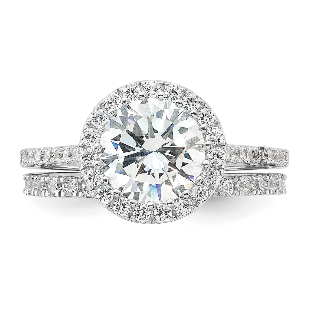 Sterling Silver Rhodium-plated-plt 11mm Cubic Zirconi Halo Engagement/Eternity Band 2 Ring Set
