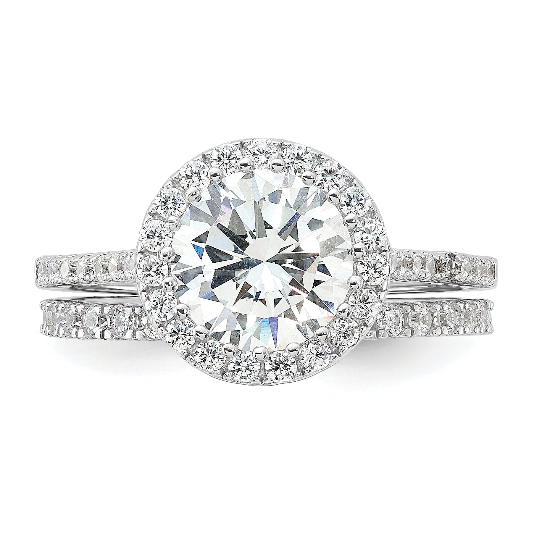 Sterling Silver Rhodium-plated-plt 11mm Cubic Zirconi Halo Engagement/Eternity Band 2 Ring Set