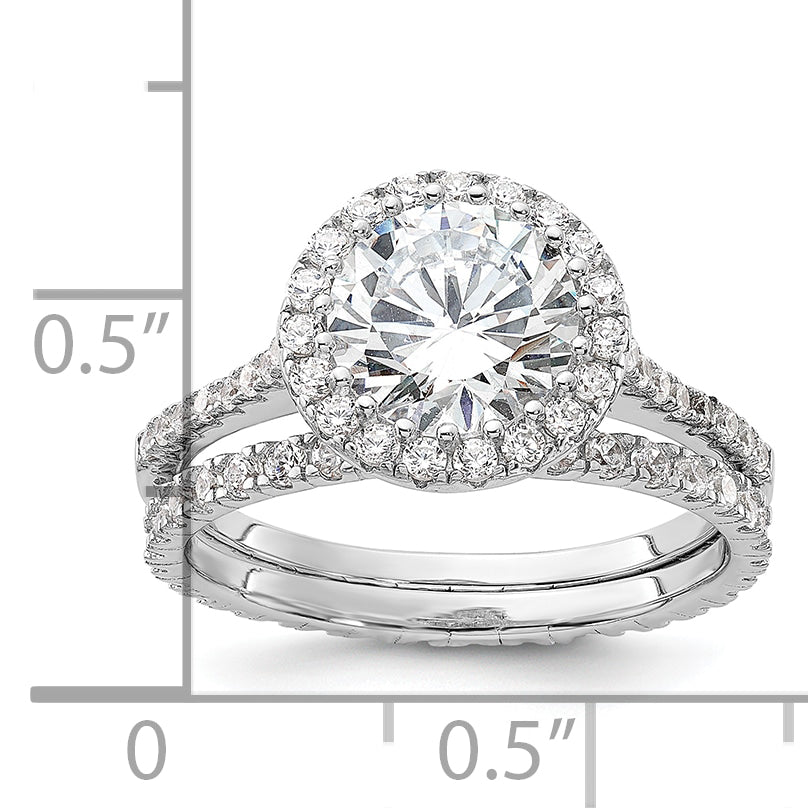 Sterling Silver Rhodium-plated-plt 11mm Cubic Zirconi Halo Engagement/Eternity Band 2 Ring Set