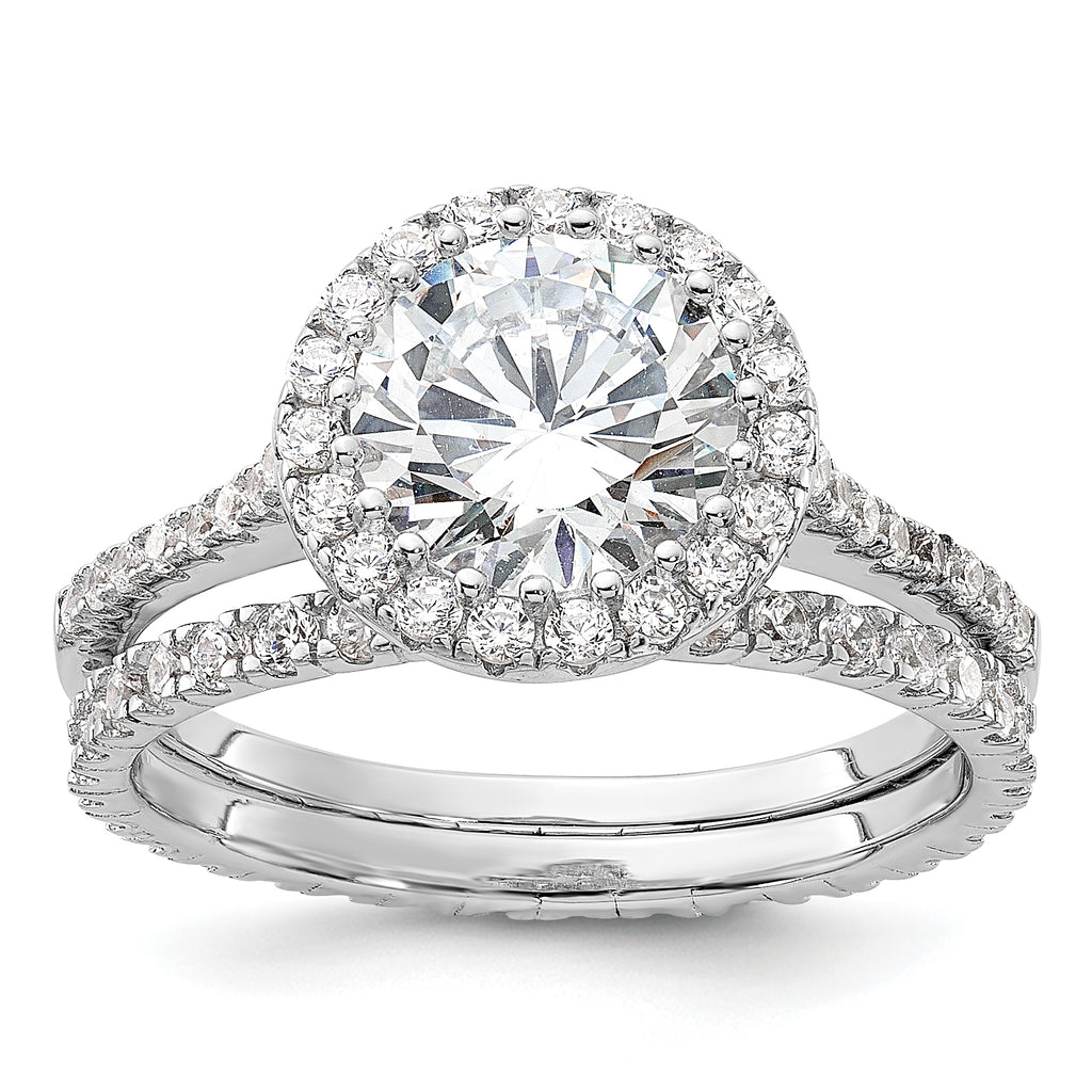 Sterling Silver Rhodium-plated-plt 11mm Cubic Zirconi Halo Engagement/Eternity Band 2 Ring Set