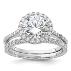 Sterling Silver Rhodium-plated-plt 11mm Cubic Zirconi Halo Engagement/Eternity Band 2 Ring Set