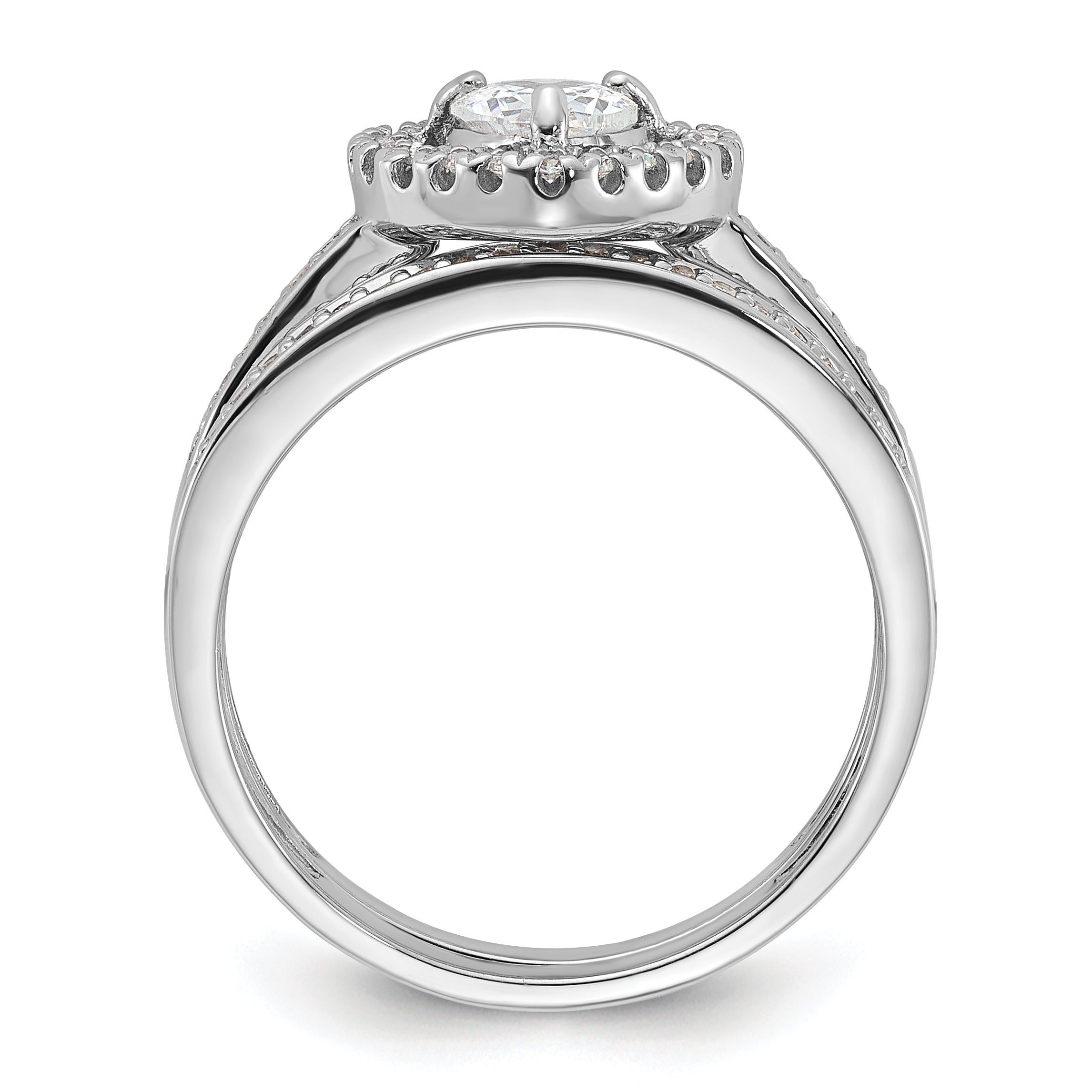 Sterling Silver Rhodium-Plated Cubic Zirconi Heart and Band 2 Ring Set Secondary image