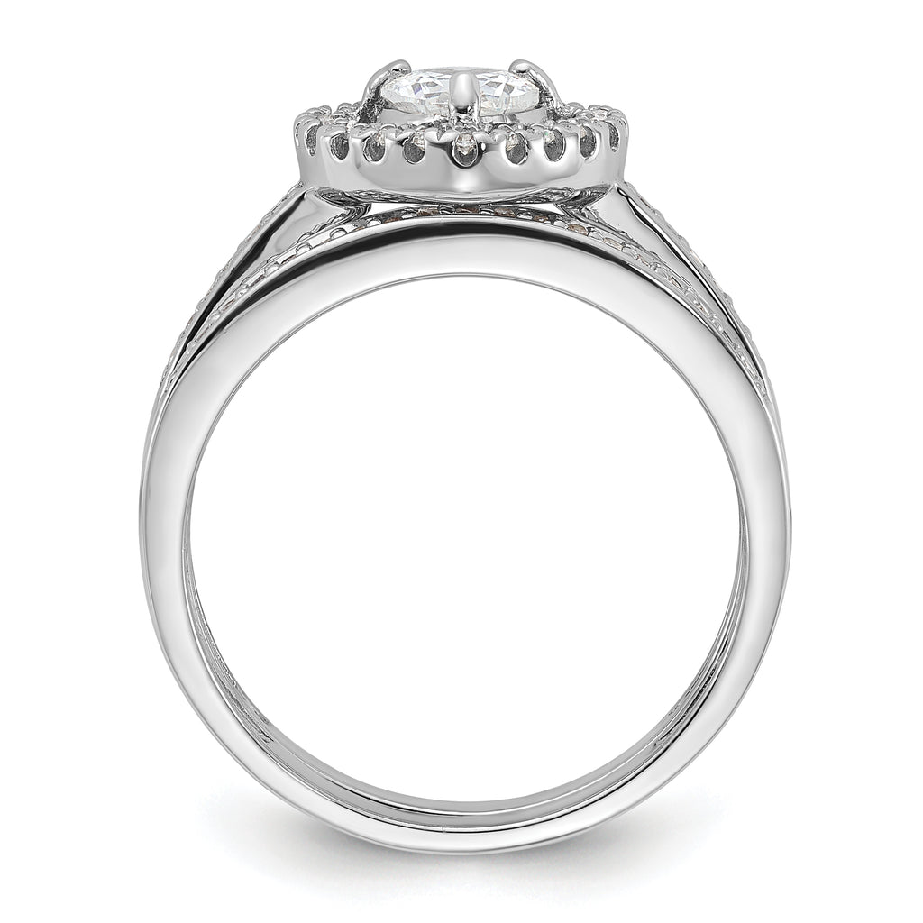 Sterling Silver Rhodium-Plated Cubic Zirconi Heart and Band 2 Ring Set