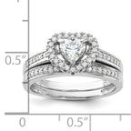 Sterling Silver Rhodium-Plated Cubic Zirconi Heart and Band 2 Ring Set
