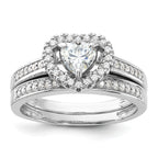 Sterling Silver Rhodium-Plated Cubic Zirconi Heart and Band 2 Ring Set