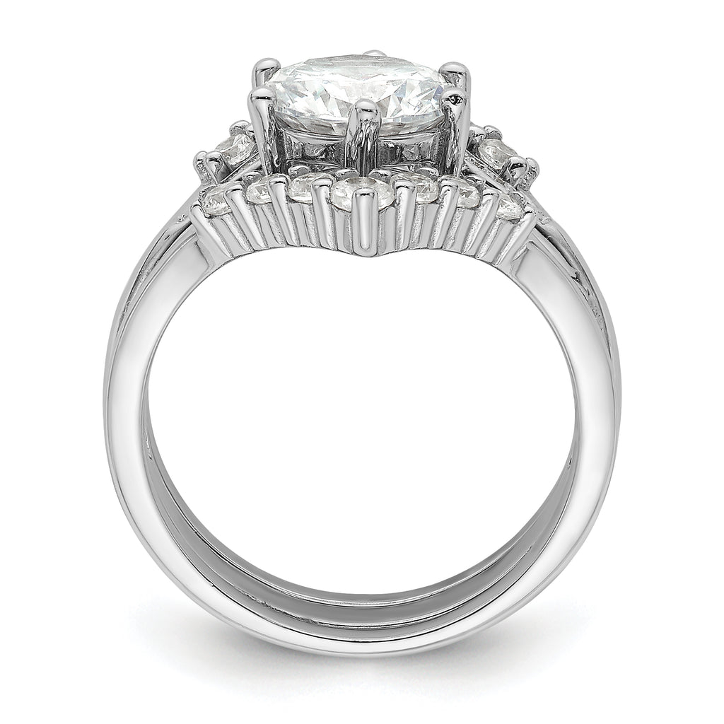 Sterling Silver Rhodium-Plated Cubic Zirconi Three Ring Set