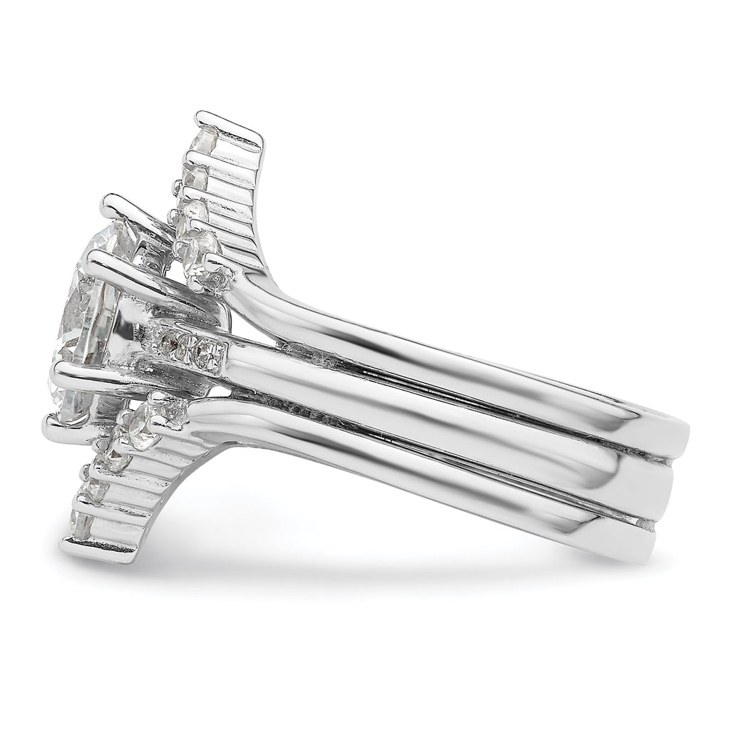 Sterling Silver Rhodium-Plated Cubic Zirconi Three Ring Set