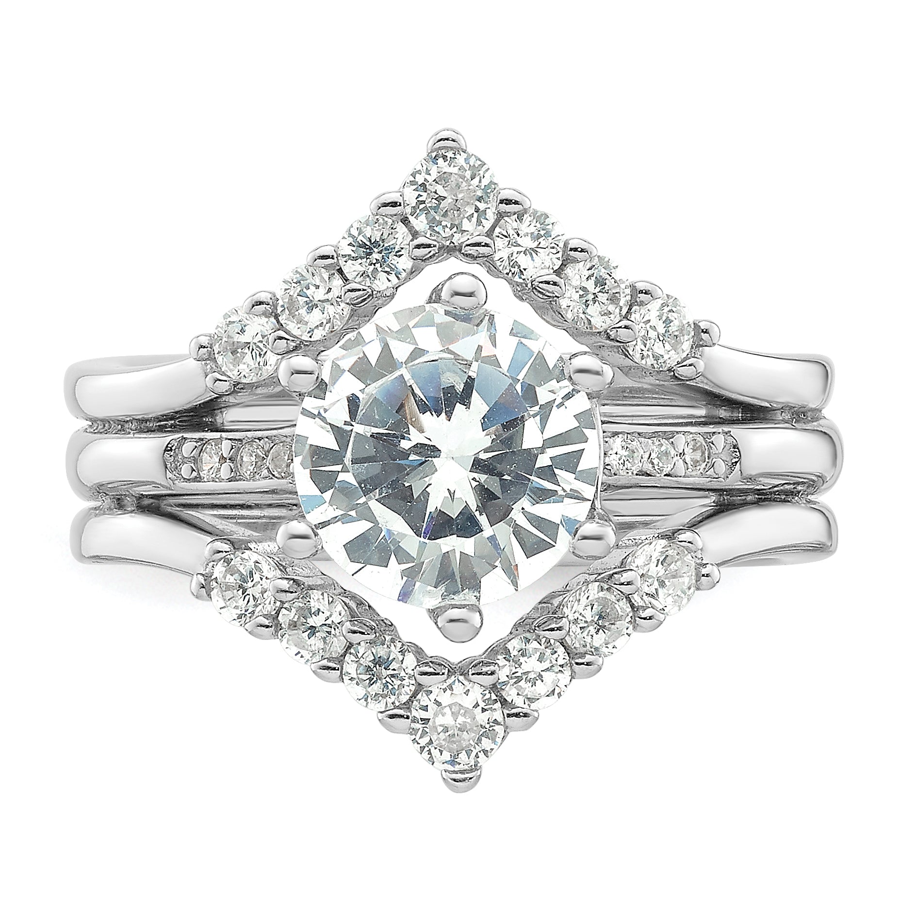 Sterling Silver Rhodium-Plated Cubic Zirconi Three Ring Set