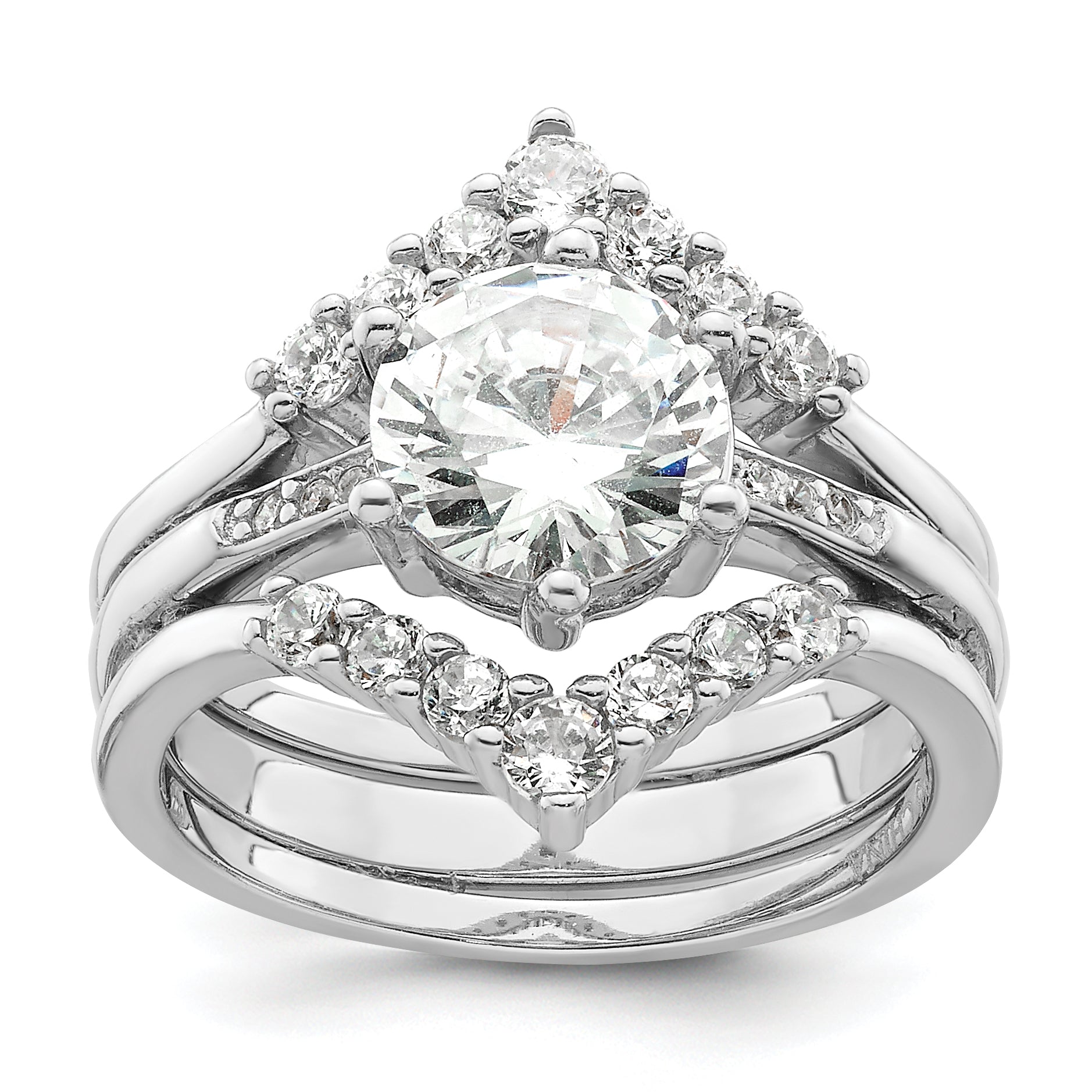 Sterling Silver Rhodium-Plated Cubic Zirconi Three Ring Set Main image