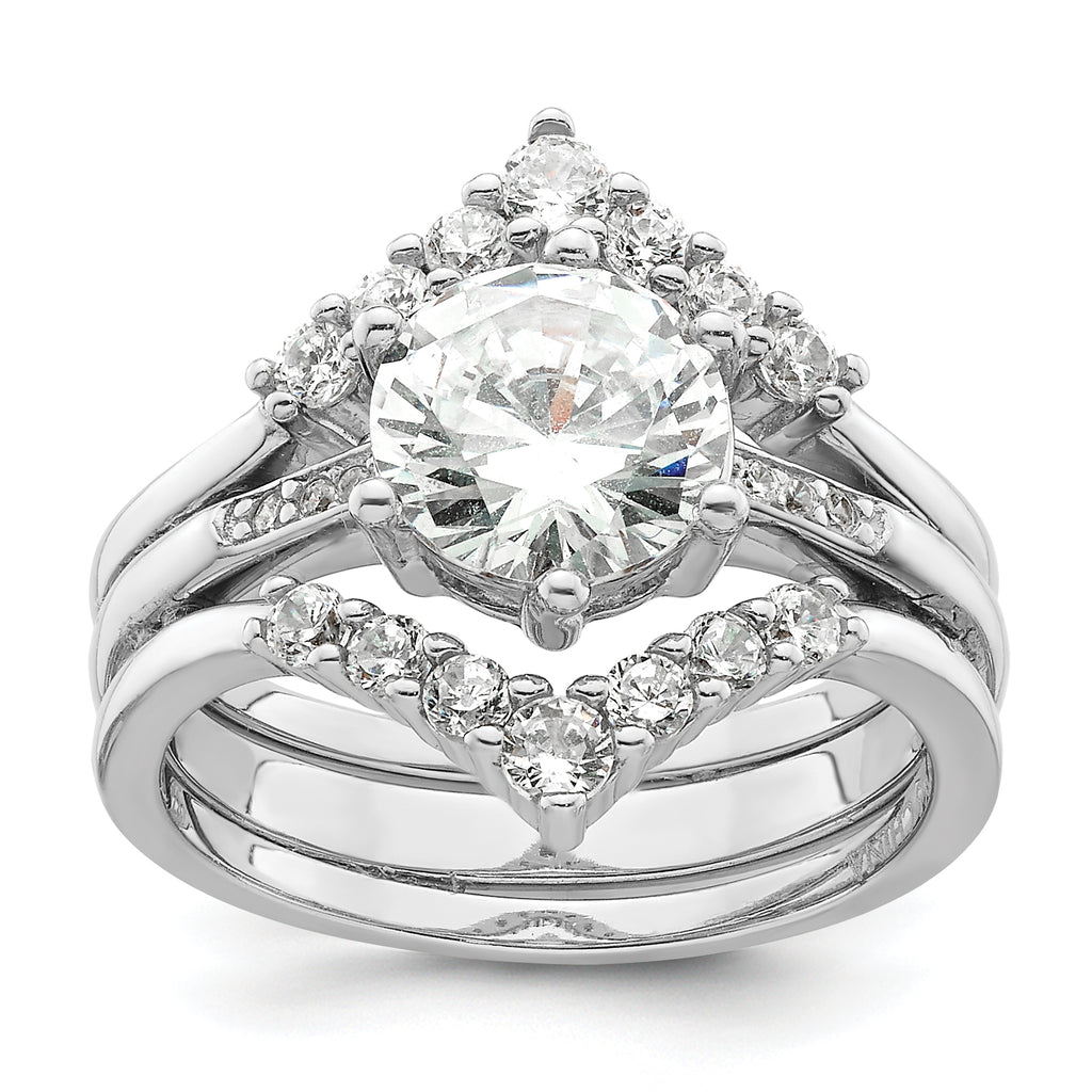 Sterling Silver Rhodium-Plated Cubic Zirconi Three Ring Set