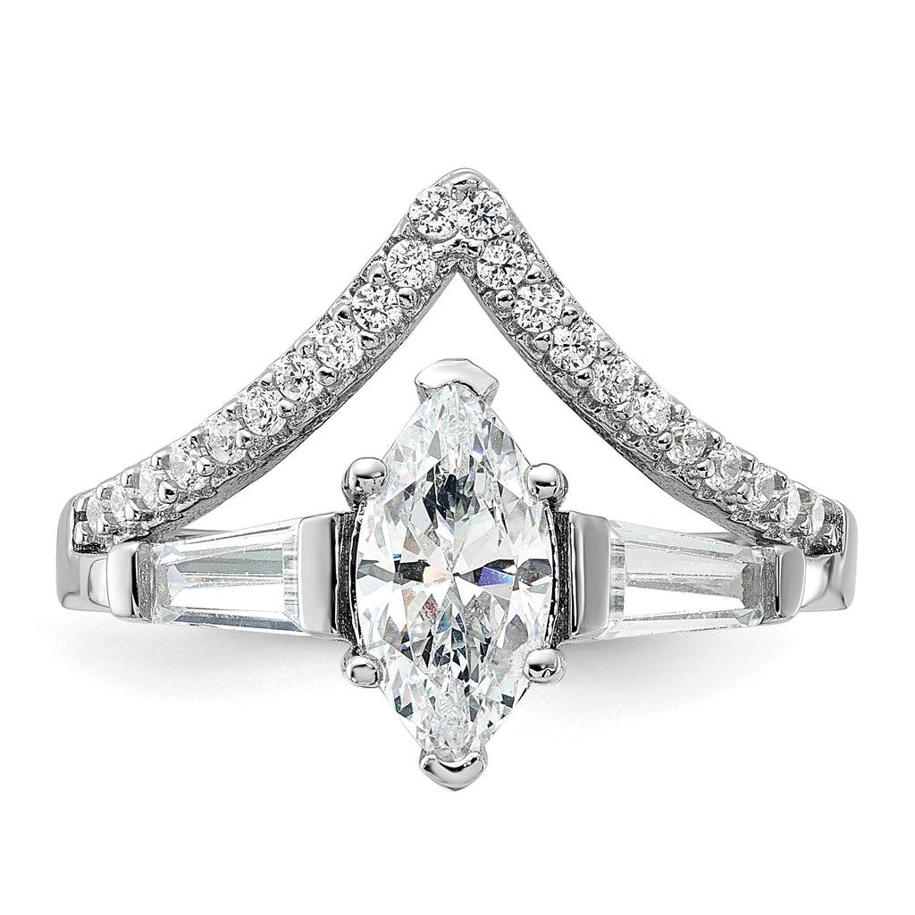 Pure Fire Sterling Silver Rhodium-platedod-plated Fancy Marquise Cubic Zirconi Ring