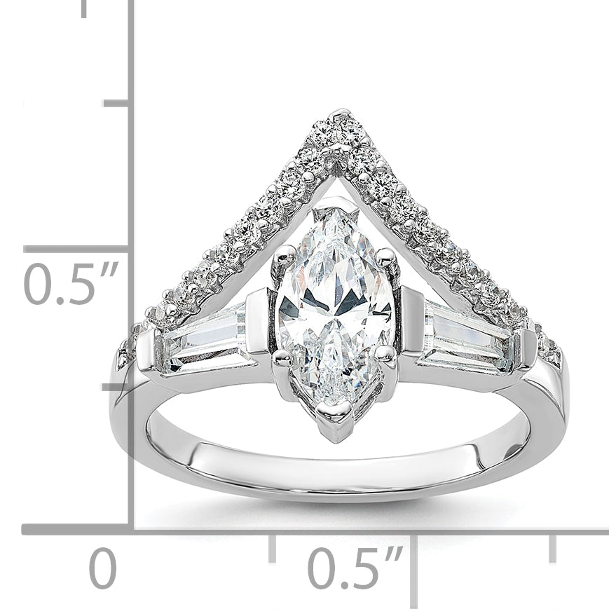Pure Fire Sterling Silver Rhodium-platedod-plated Fancy Marquise Cubic Zirconi Ring