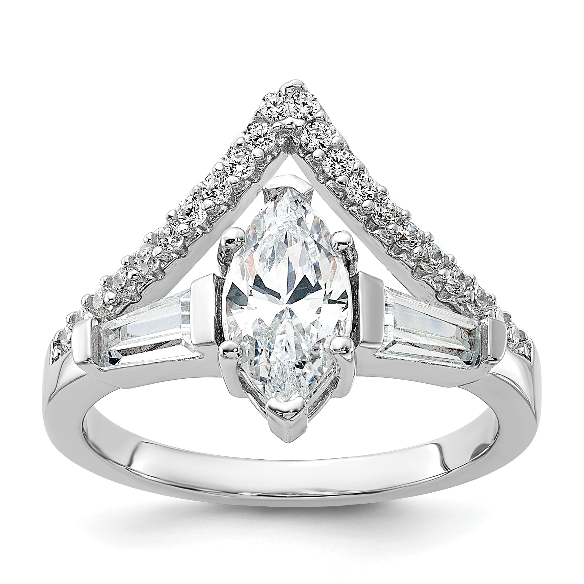 Pure Fire Sterling Silver Rhodium-platedod-plated Fancy Marquise Cubic Zirconi Ring Main image