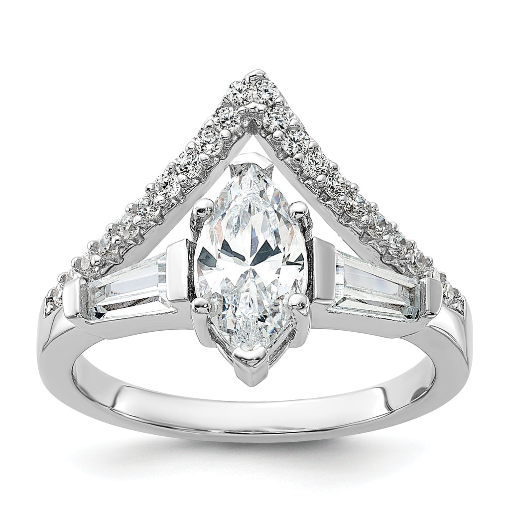 Pure Fire Sterling Silver Rhodium-platedod-plated Fancy Marquise Cubic Zirconi Ring