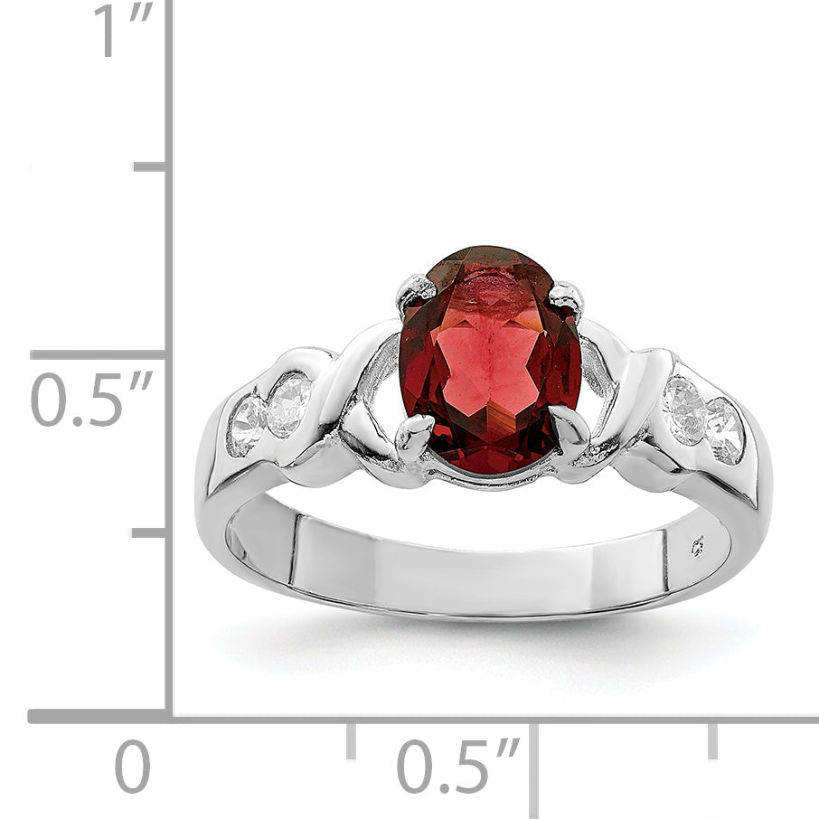 Sterling Silver Rhodium-plated Garnet & CZ Ring