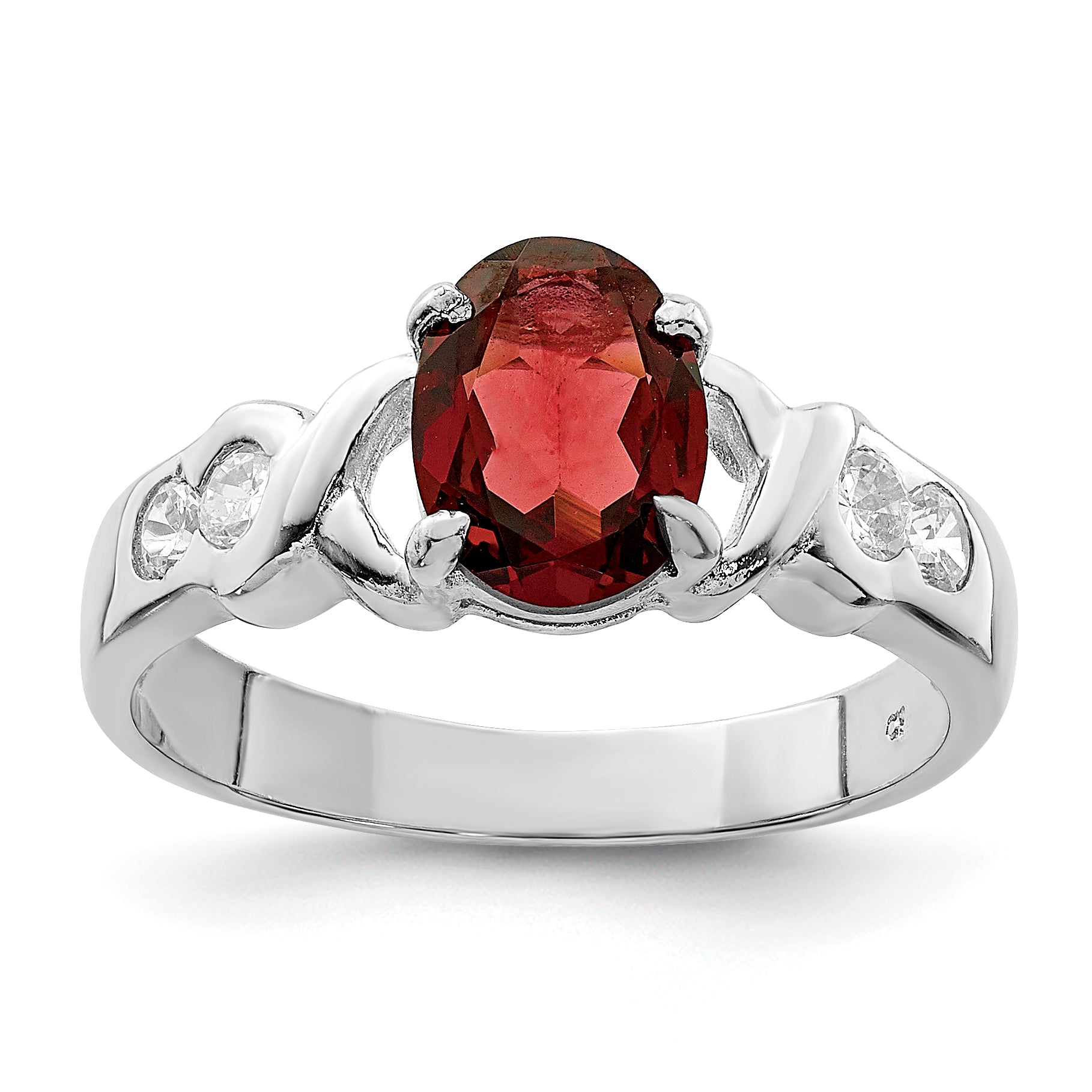 Sterling Silver Rhodium-plated Garnet & CZ Ring Main image