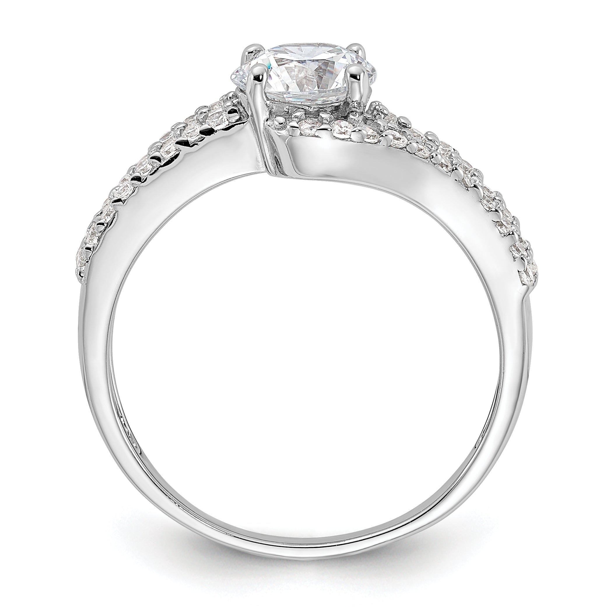 Sterling Silver Rhodium-plated CZ Double Row Ring