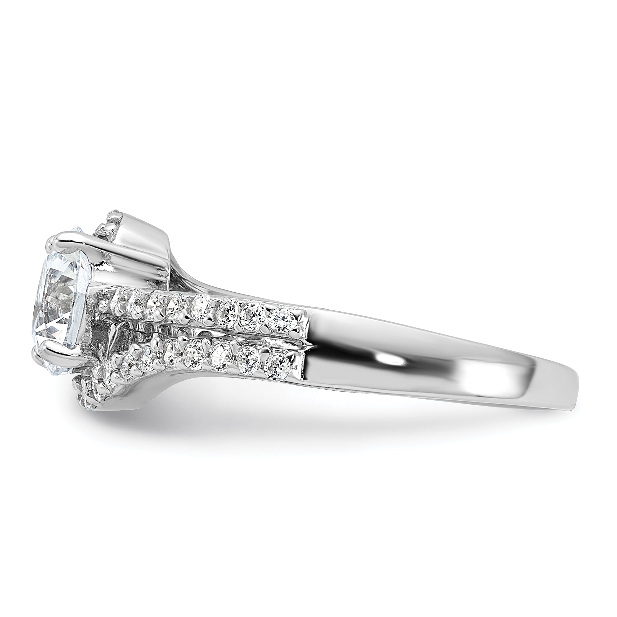 Sterling Silver Rhodium-plated CZ Double Row Ring
