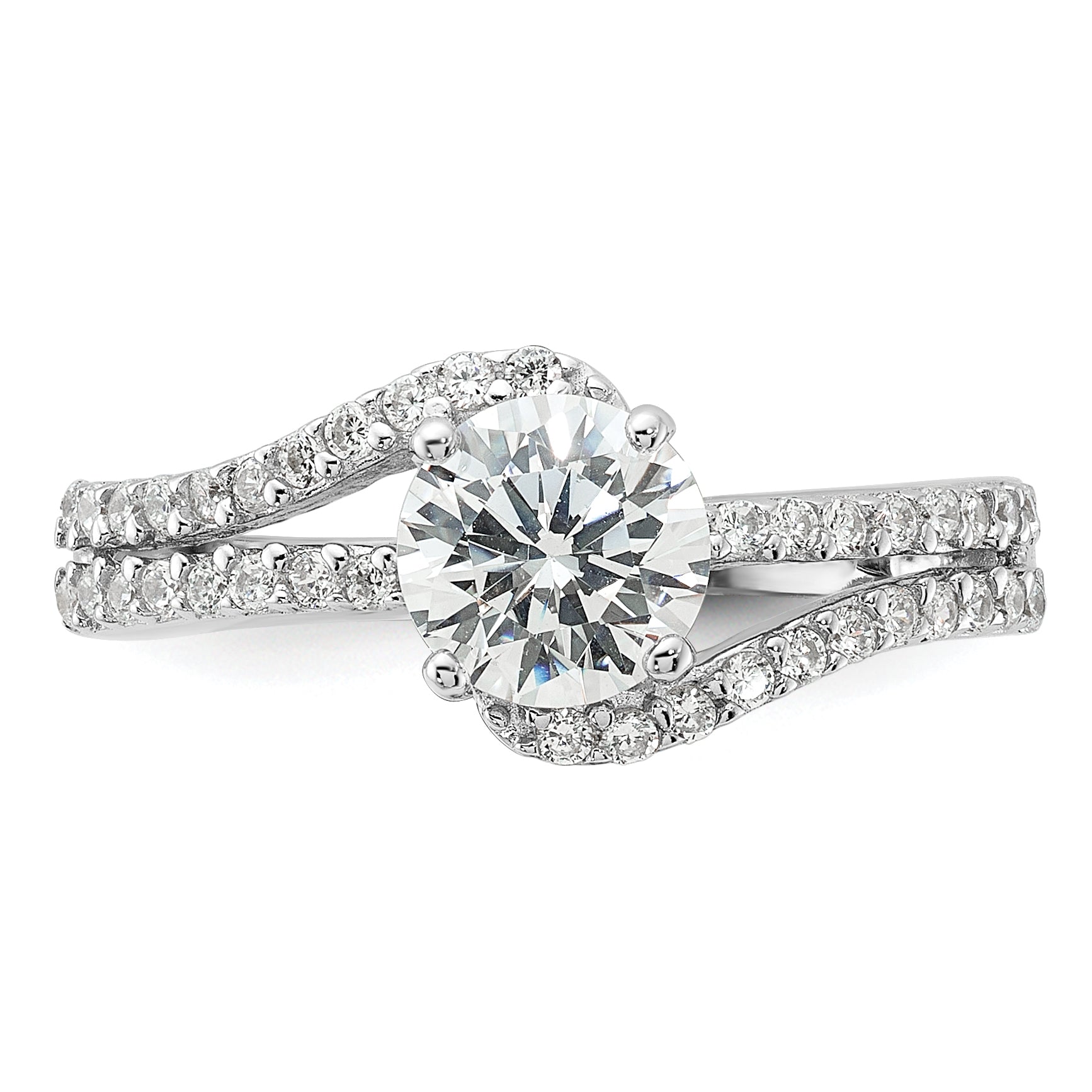 Sterling Silver Rhodium-plated CZ Double Row Ring