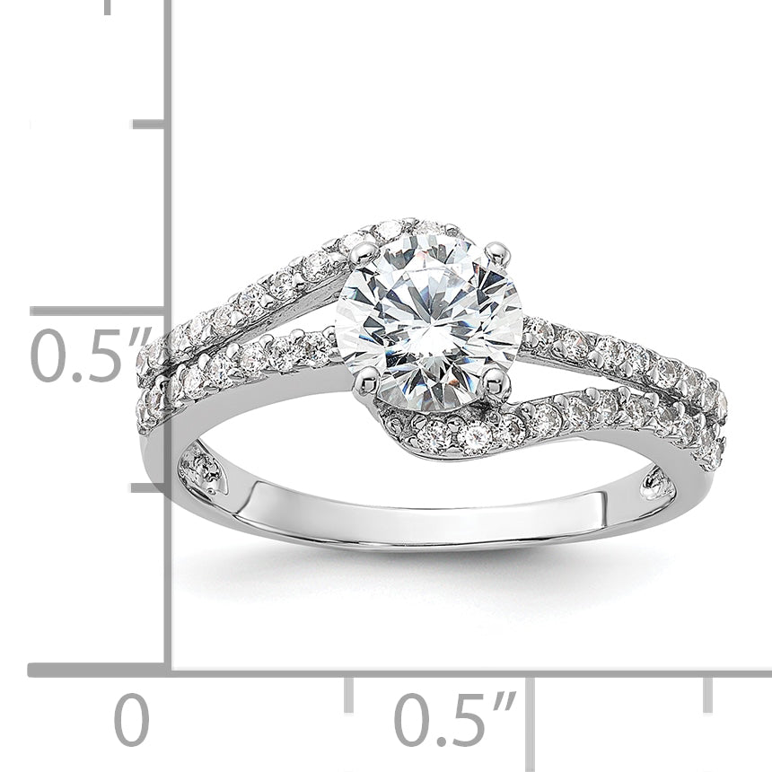 Sterling Silver Rhodium-plated CZ Double Row Ring