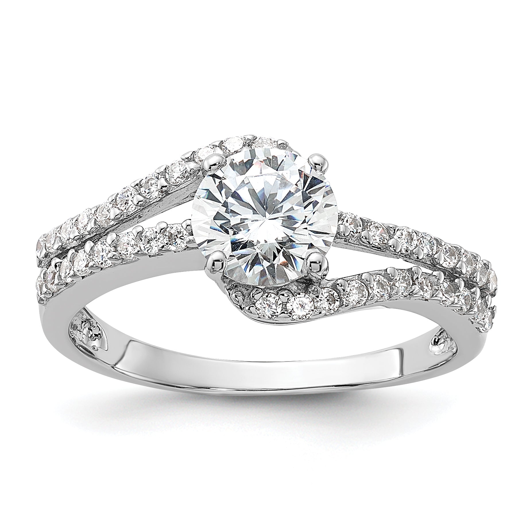 Sterling Silver Rhodium-plated CZ Double Row Ring