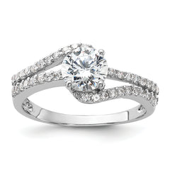 Sterling Silver Rhodium-plated CZ Double Row Ring