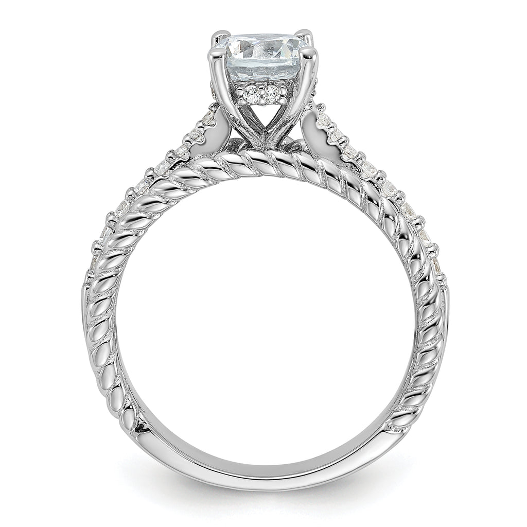 Sterling Silver Rhodium-Plated Fancy Engagement Cubic Zirconi Ring
