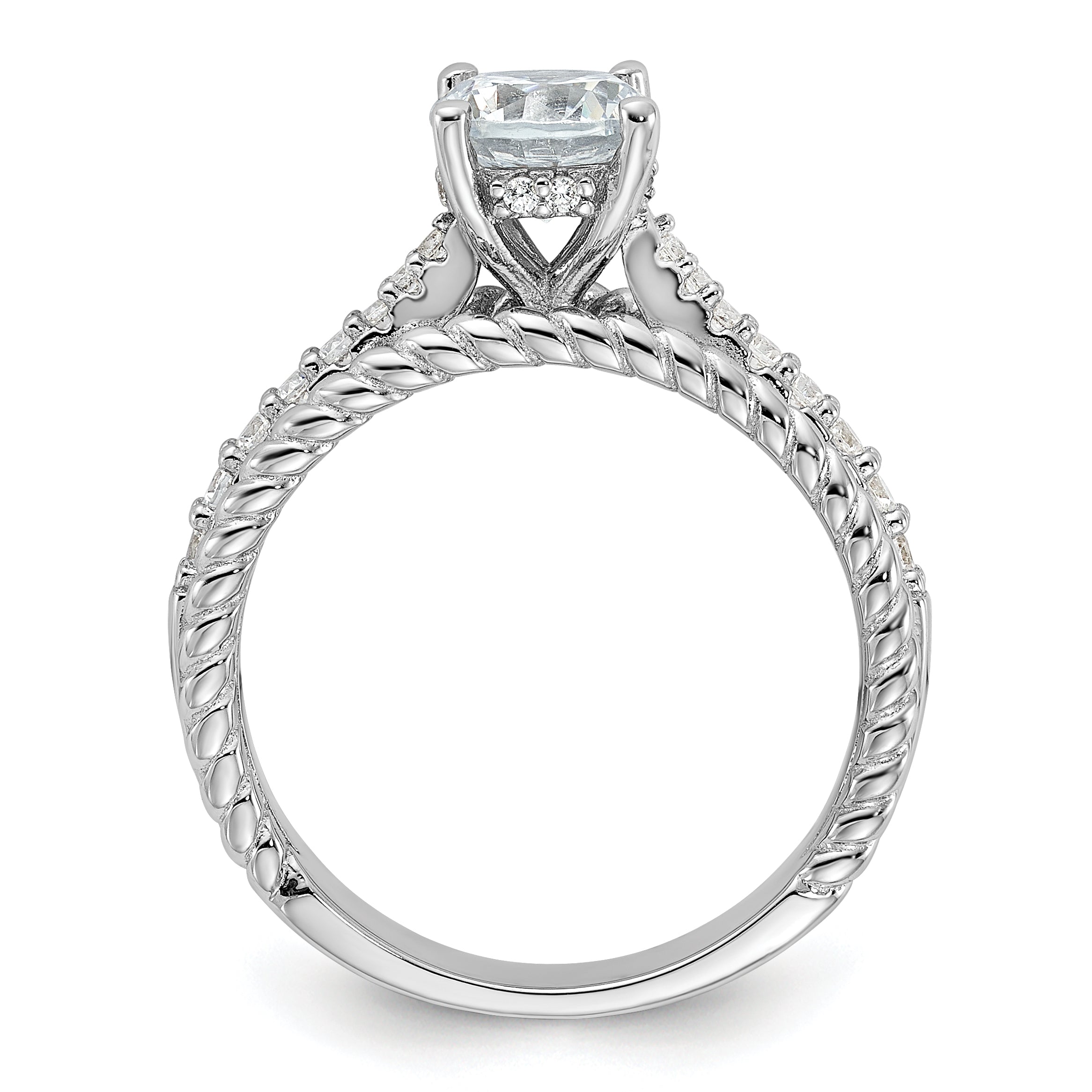 Sterling Silver Rhodium-Plated Fancy Engagement Cubic Zirconi Ring