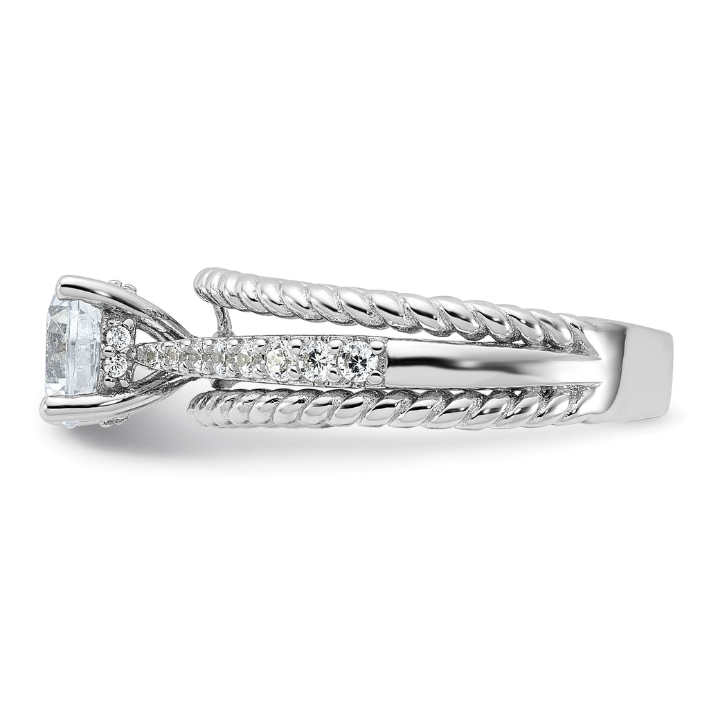 Sterling Silver Rhodium-Plated Fancy Engagement Cubic Zirconi Ring