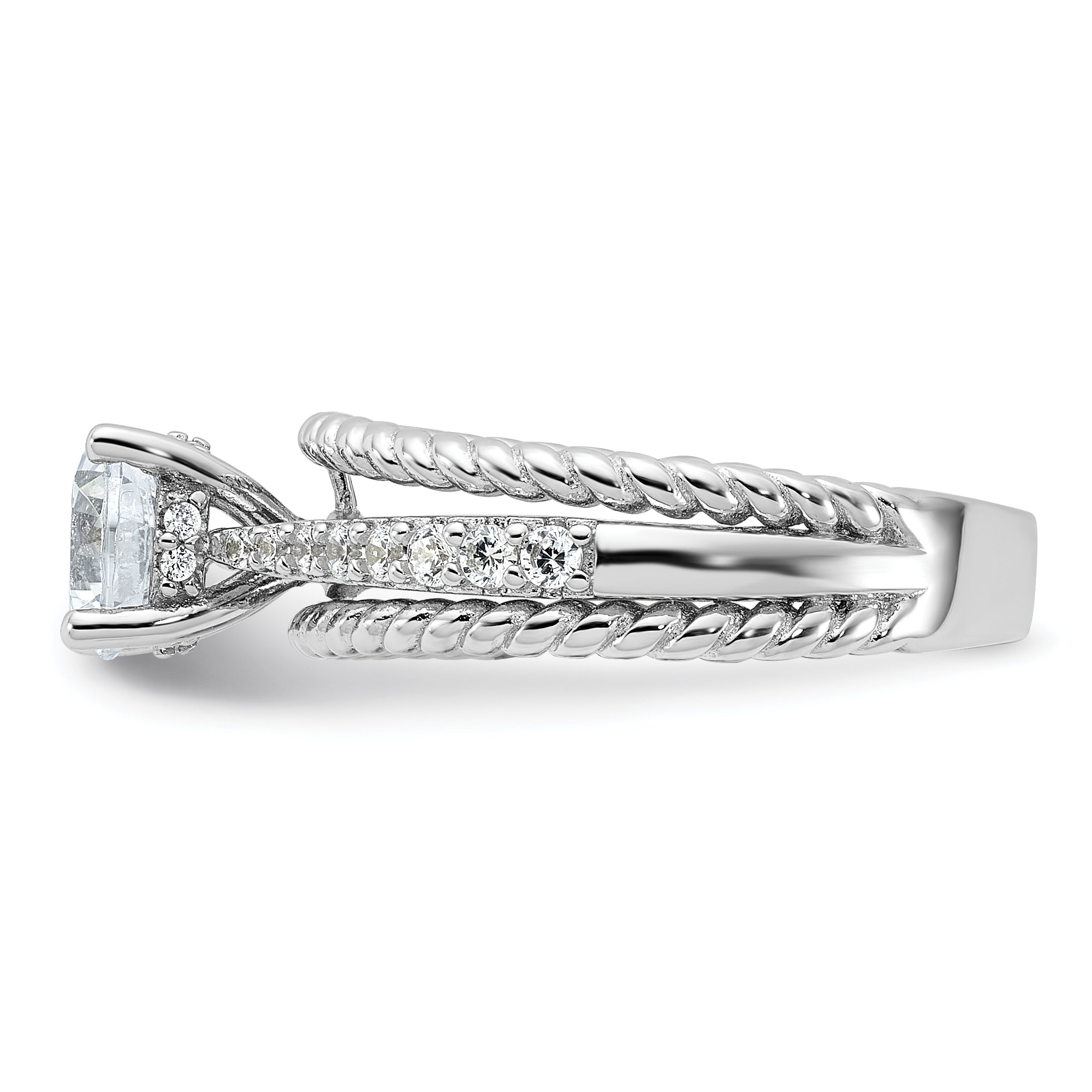 Sterling Silver Rhodium-Plated Fancy Engagement Cubic Zirconi Ring