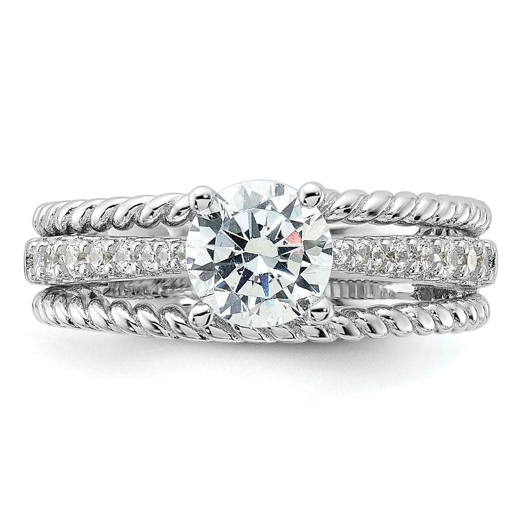 Sterling Silver Rhodium-Plated Fancy Engagement Cubic Zirconi Ring