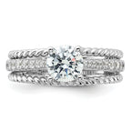 Sterling Silver Rhodium-Plated Fancy Engagement Cubic Zirconi Ring