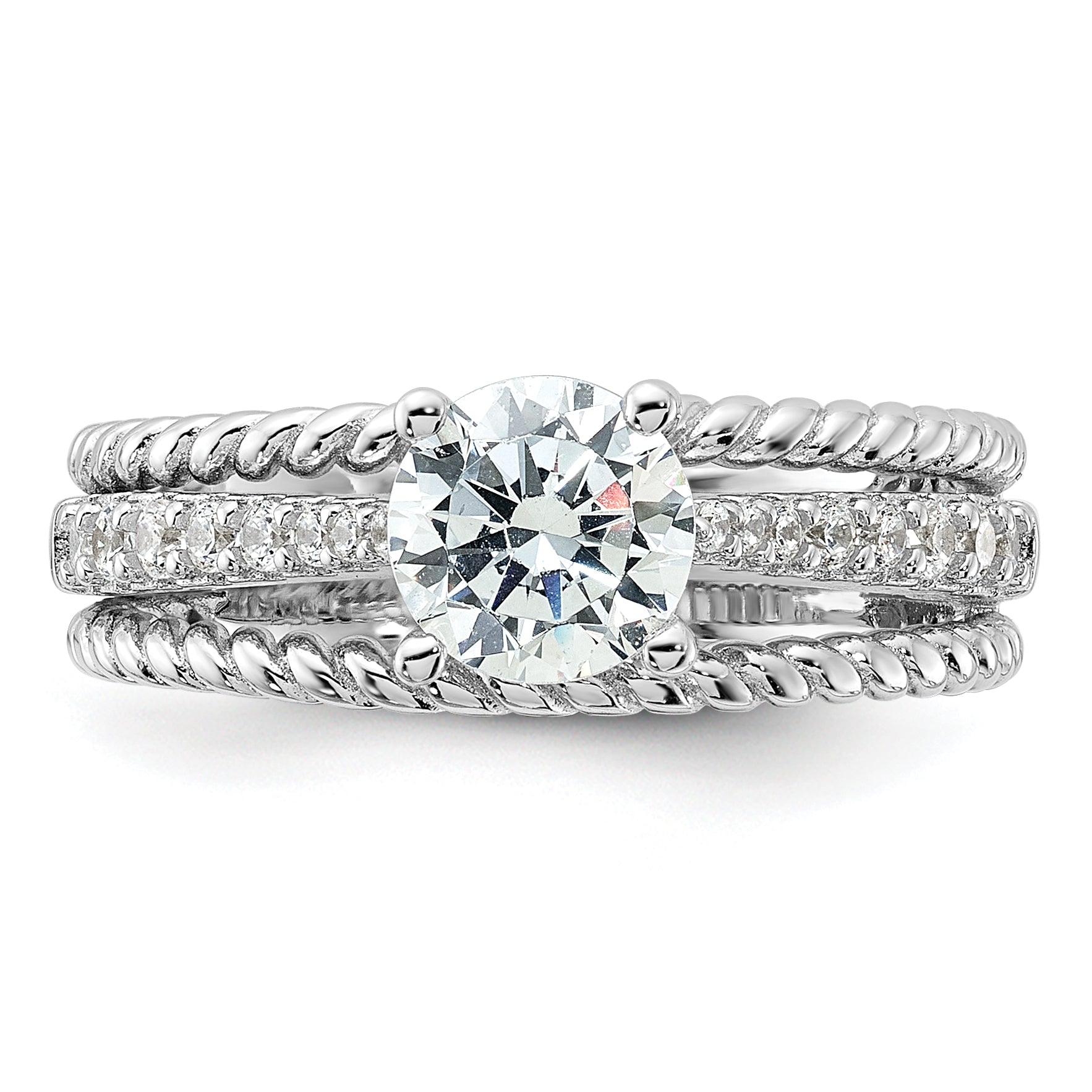 Sterling Silver Rhodium-Plated Fancy Engagement Cubic Zirconi Ring