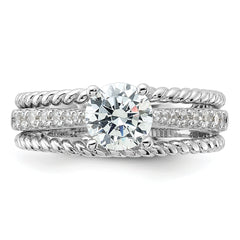Sterling Silver Rhodium-plated Fancy Engagement CZ Ring