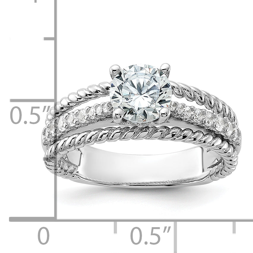 Sterling Silver Rhodium-Plated Fancy Engagement Cubic Zirconi Ring
