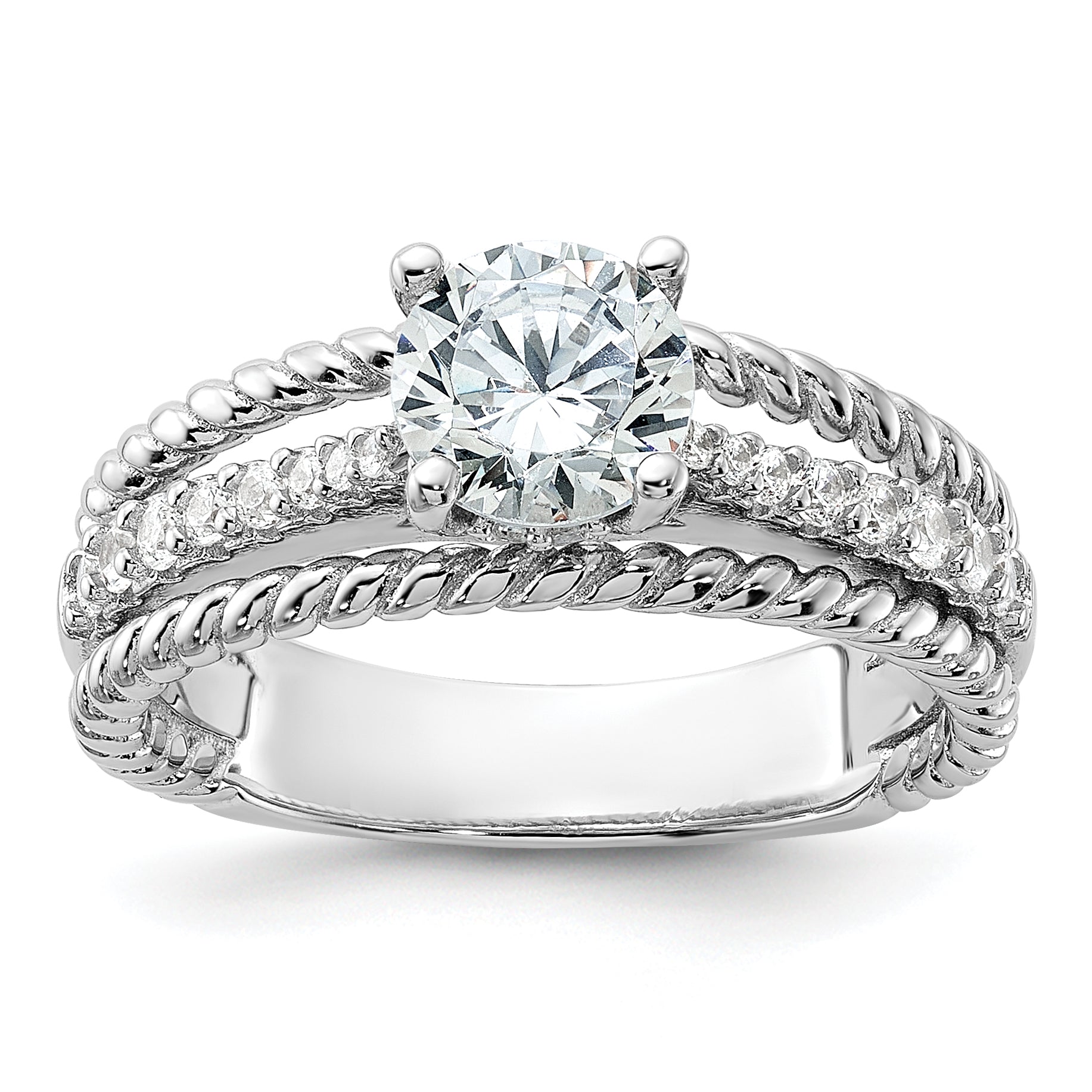 Sterling Silver Rhodium-Plated Fancy Engagement Cubic Zirconi Ring Main image