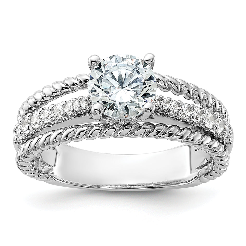 Sterling Silver Rhodium-Plated Fancy Engagement Cubic Zirconi Ring