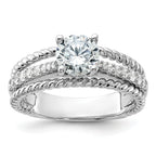 Sterling Silver Rhodium-Plated Fancy Engagement Cubic Zirconi Ring