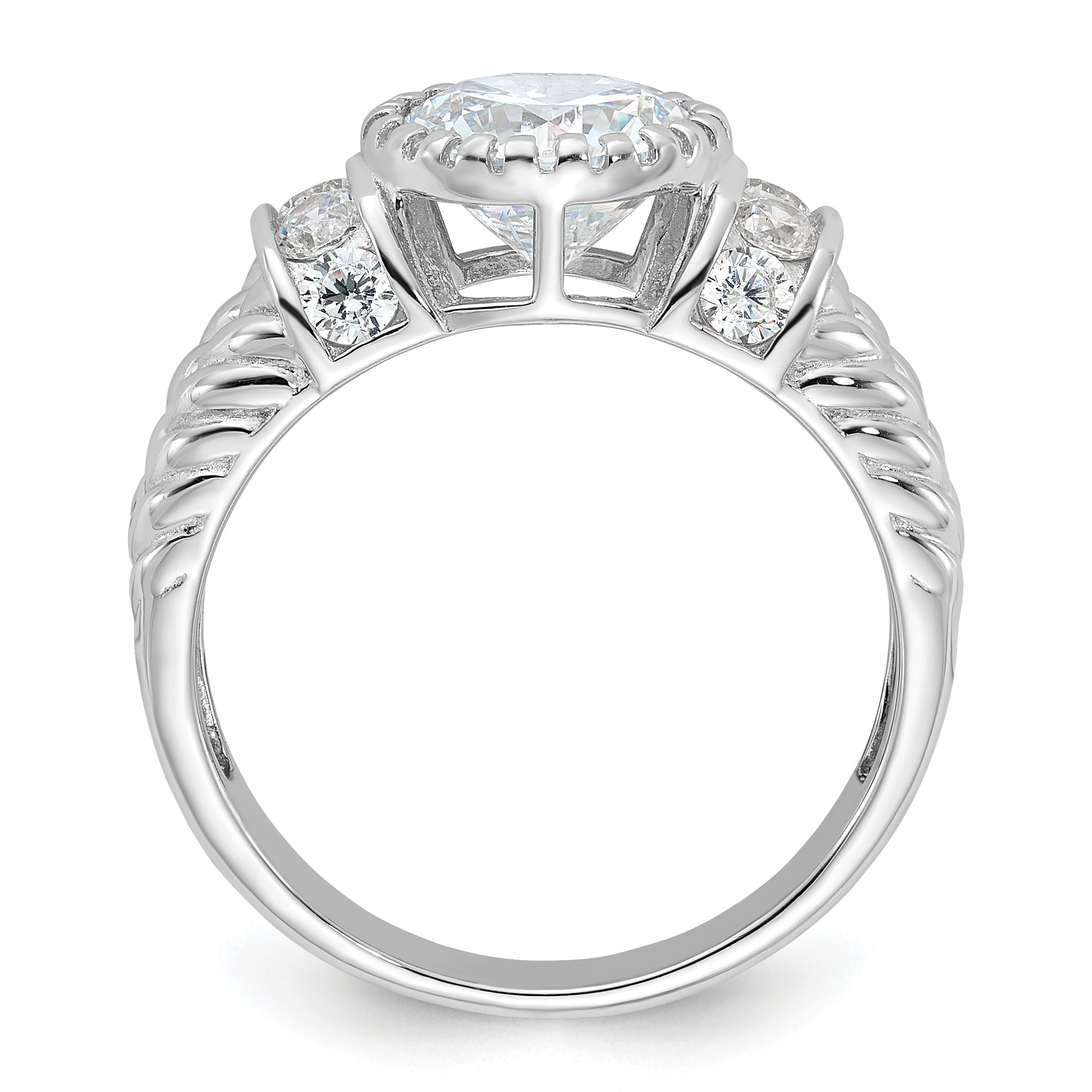 Sterling Silver Rhodium-plated CZ Rope Design Ring Secondary image