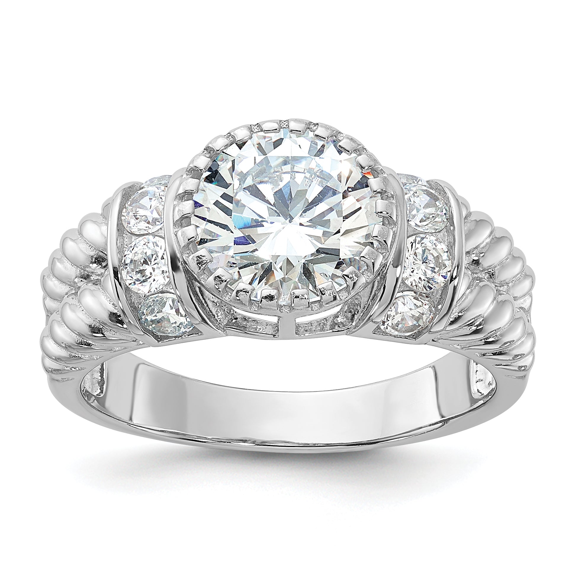 Sterling Silver Rhodium-plated CZ Rope Design Ring Main image