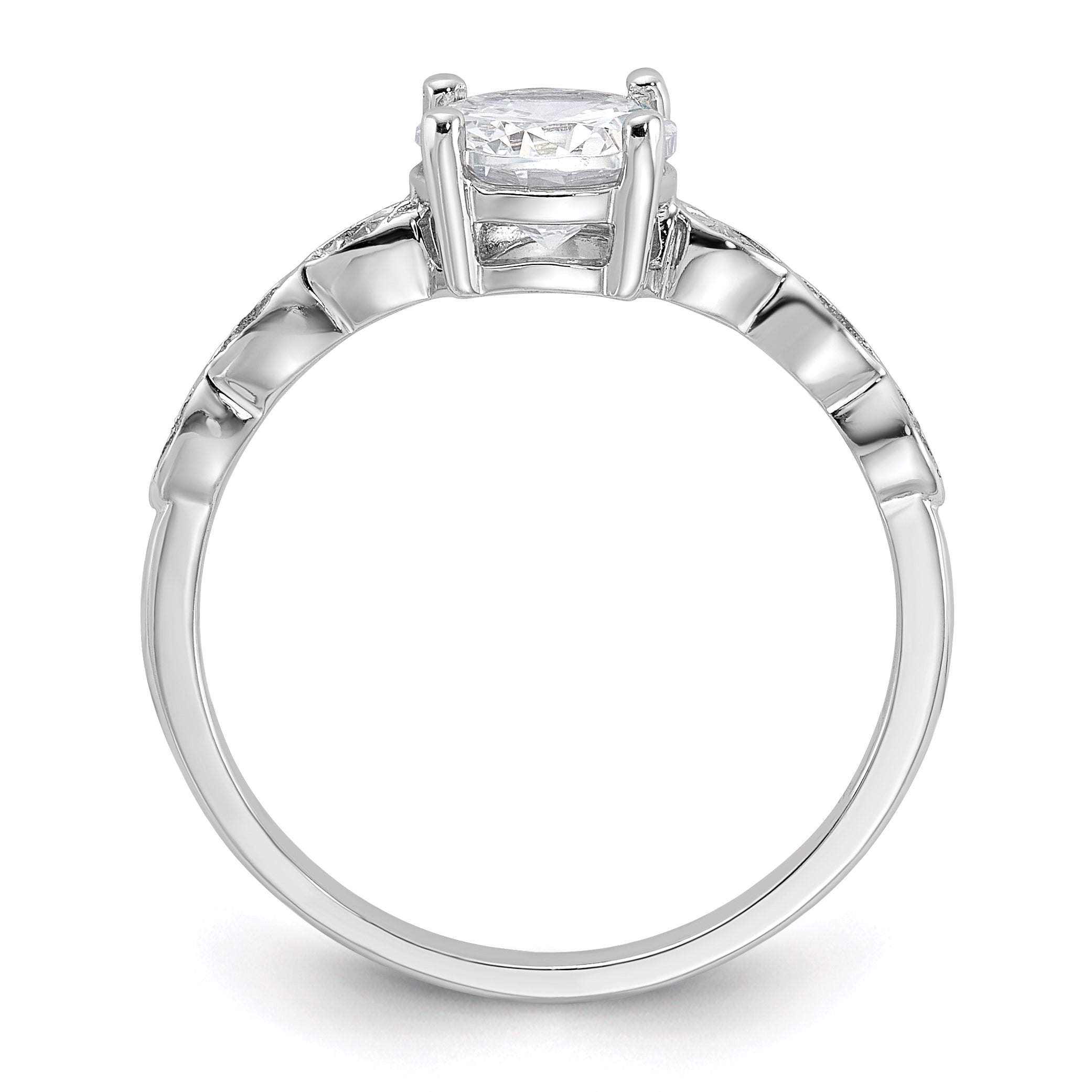 Sterling Silver Rhodium-plated Fancy CZ Engagement Ring