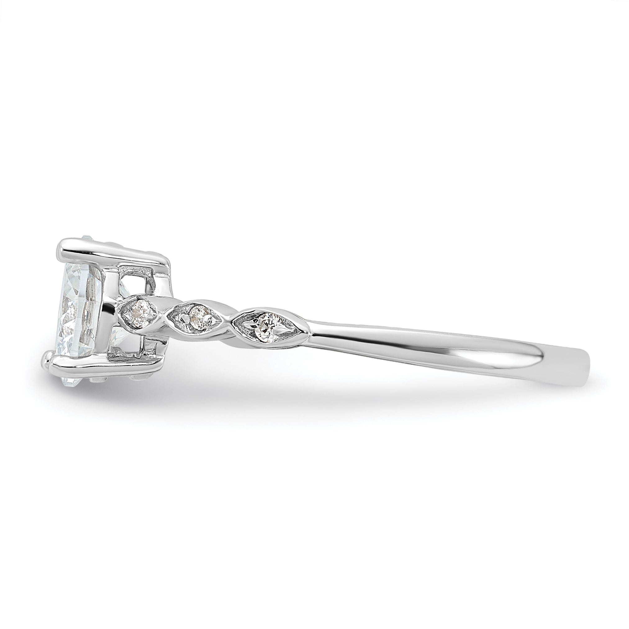 Sterling Silver Rhodium-plated Fancy CZ Engagement Ring