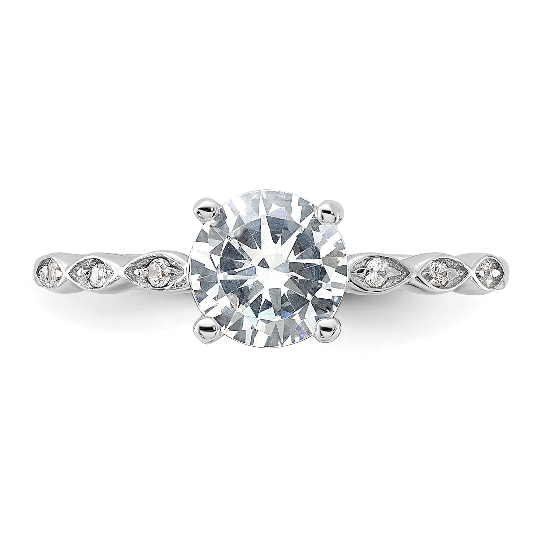 Sterling Silver Rhodium-plated Fancy CZ Engagement Ring