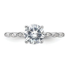 Sterling Silver Rhodium-plated Fancy CZ Engagement Ring