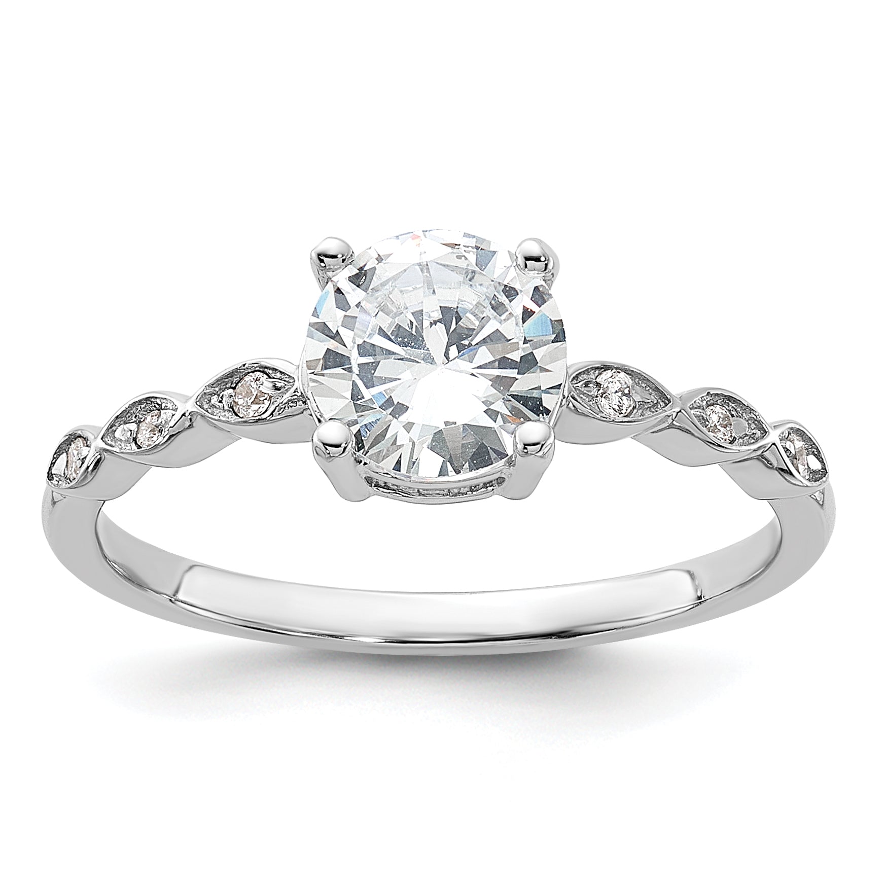 Sterling Silver Rhodium-plated Fancy CZ Engagement Ring