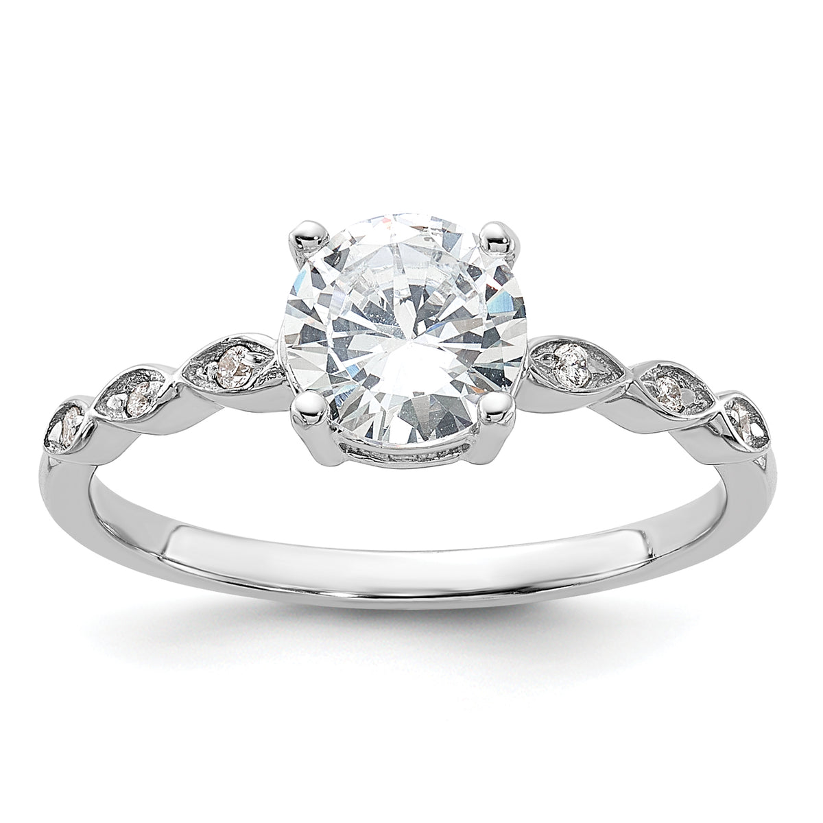 Sterling Silver Rhodium-plated Fancy CZ Engagement Ring