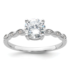 Sterling Silver Rhodium-plated Fancy CZ Engagement Ring